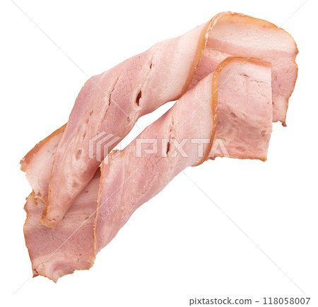 pieces of fresh bacon isolated on white background pieces of fresh bacon isolated on white background 118058007
