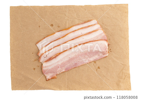 pieces of fresh bacon isolated on white background pieces of fresh bacon isolated on white background 118058008