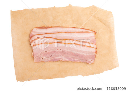 pieces of fresh bacon isolated on white background pieces of fresh bacon isolated on white background 118058009