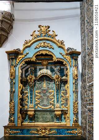 Interior of Monastery of Jesus of Setubal in Portugal. Church of Interior of Monastery of Jesus of Setubal in Portugal. Church of 118058421