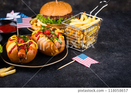 Traditional American food for celebrating July 4 Independence Day Traditional American food for celebrating July 4 Independence Day 118058657