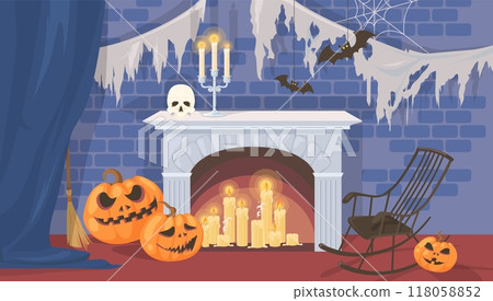 Halloween photo zone background with carved pumpkin vector illustration Halloween photo zone background with carved pumpkin vector illustration 118058852