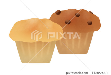 Plain muffin and chocolate chip muffin illustration 118059002