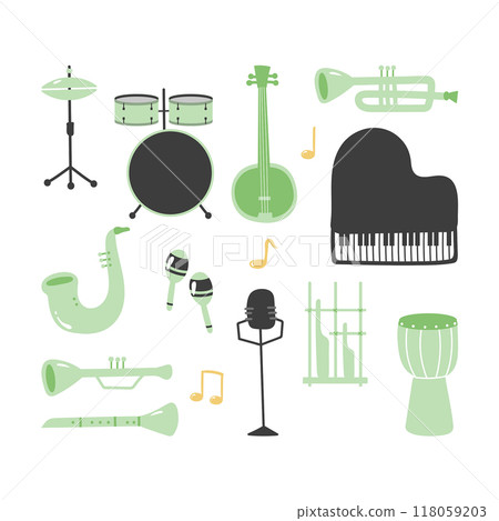 Musical instrument set piano drums illustration Musical instrument set piano drums illustration 118059203