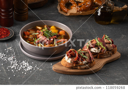 Portion of brisket rustic soup 118059268