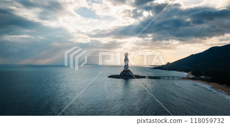 Guanyin statue at seaside in nanshan temple, hainan island , China 118059732