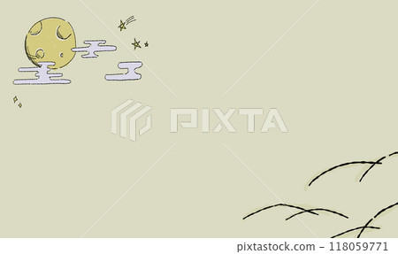 賞月的背景插圖裝飾著星星和日本圖案。鋼筆風格的手繪風格。 118059771