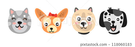 Funny Dog Muzzle and Smiling Snout Vector Set Funny Dog Muzzle and Smiling Snout Vector Set 118060183