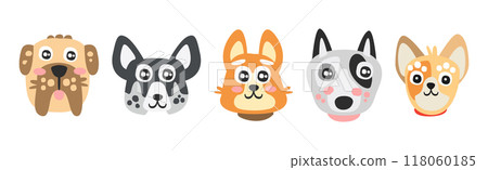 Funny Dog Muzzle and Smiling Snout Vector Set Funny Dog Muzzle and Smiling Snout Vector Set 118060185