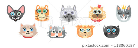 Funny Cat and Dog Muzzle and Smiling Snout Vector Set Funny Cat and Dog Muzzle and Smiling Snout Vector Set 118060187