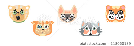 Funny Cat Muzzle and Smiling Snout Vector Set Funny Cat Muzzle and Smiling Snout Vector Set 118060189