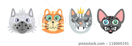 Funny Cat and Dog Muzzle and Smiling Snout Vector Set Funny Cat and Dog Muzzle and Smiling Snout Vector Set 118060191