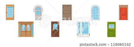 Different Front Door as Entrance and Exterior Element Vector Set 118060192