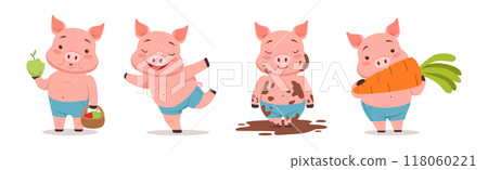 Little Pig Character Engaged in Different Activity Vector Set Little Pig Character Engaged in Different Activity Vector Set 118060221
