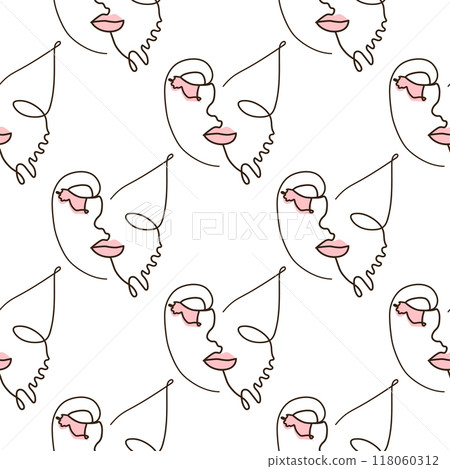 Woman face Continuous line seamless pattern. Abstract Female portrait with Butterfly. Drawing vector Wallpaper Woman face Continuous line seamless pattern. Abstract Female portrait with Butterfly. Drawing vector Wallpaper 118060312