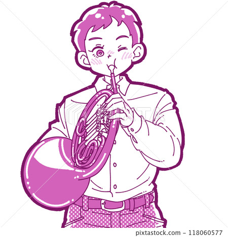 Illustration of a boy playing the horn Illustration of a boy playing the horn 118060577
