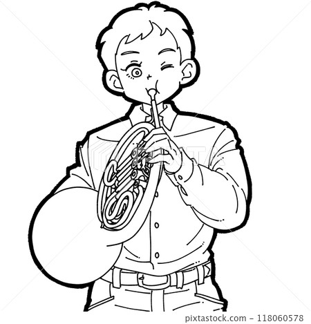吹喇叭的男孩的插圖 吹喇叭的男孩的插圖 118060578
