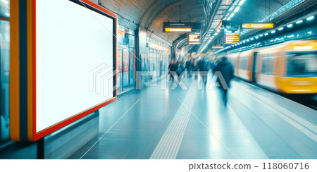 Blank advertisement space for promotional displays on a subway station 118060716