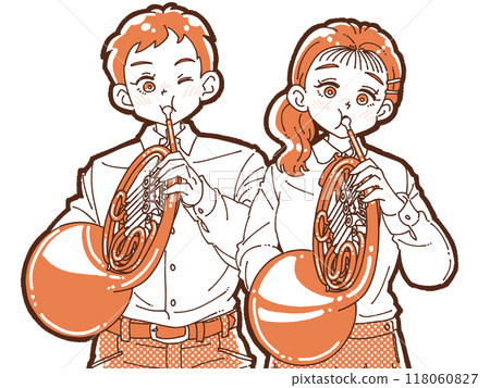 一個男人和一個女人吹喇叭的插圖 118060827