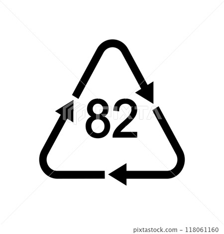 Paper and fibreboard or aluminium recycling sign with number 82 in triangular shape with arrows. Reusable icon isolated on white background. Environmental protection concept. Vector illustration 118061160