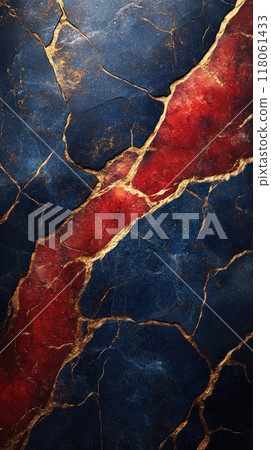 Red and blue stone texture with golden cracks background Red and blue stone texture with golden cracks background 118061433
