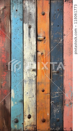 Colorful vintage wooden planks forming a textured background 118061773