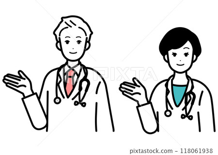 Illustration of male and female doctors explaining to patients 118061938