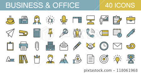 與商業和辦公室使用的東西相關的圖標集顏色 與商業和辦公室使用的東西相關的圖標集顏色 118061968