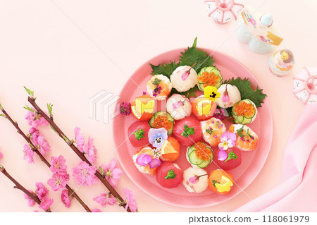 女兒節、桃子節、食用花手鞠壽司 118061979