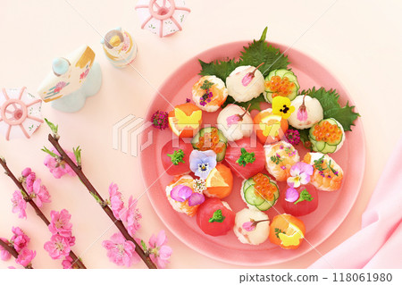 女兒節、桃子節、食用花手鞠壽司 118061980