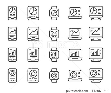 device with chart line icon set device with chart line icon set 118061982