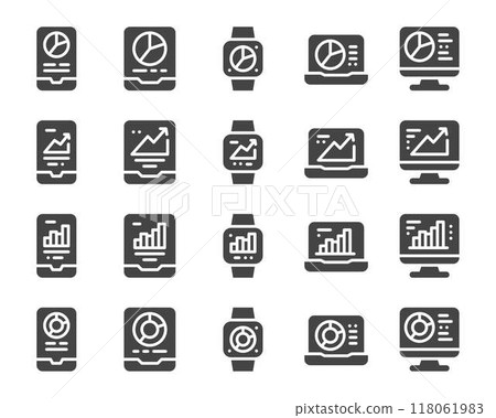 device with chart solid icon set device with chart solid icon set 118061983