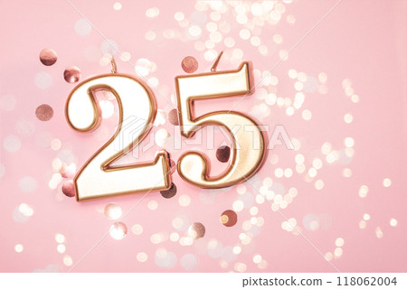 Number 25 twenty five golden celebration birthday candle on Festive Background. twenty five years birthday. concept of celebrating birthday, anniversary, important date, holiday Number 25 twenty five golden celebration birthday candle on Festive Background. twenty five years birthday. concept of celebrating birthday, anniversary, important date, holiday 118062004
