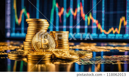 Stacks of gold coins with a background of financial trading graphs 118062013