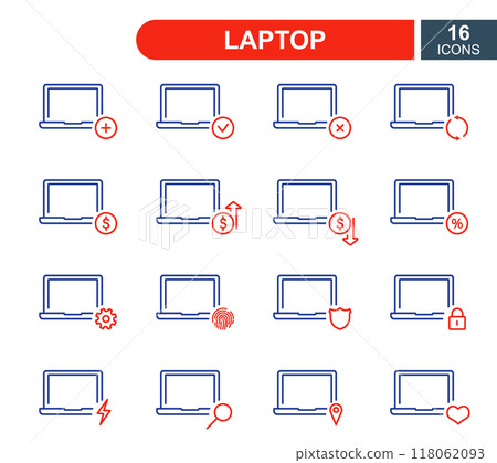 Set of Simple Laptop line icons. Computer repair service, sale, loan, renovation and update system line icons. Editable Stroke. Vector illustration Set of Simple Laptop line icons. Computer repair service, sale, loan, renovation and update system line icons. Editable Stroke. Vector illustration 118062093