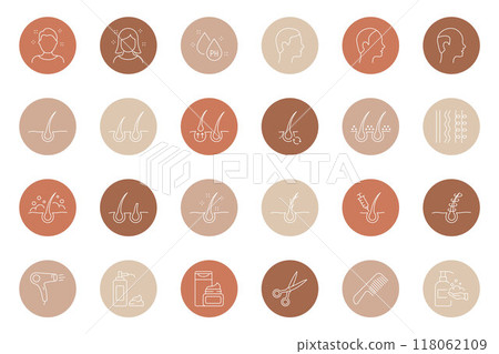 Highlights Line Icon Set. Stories Covers Linear Icons. Highlights for Beauty Bloggers, Barbershop or Hairdressing Salon. Outline Pictogram for Social Media. Vector Illustration 118062109