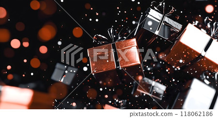 Gifts on black background, black friday discount concept 118062186