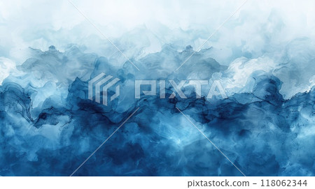 Calming blue watercolor abstract artwork exhibiting gentle brushstrokes 118062344