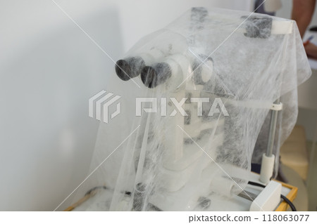 Modern vision testing equipment at a medical center, closeup view. 118063077