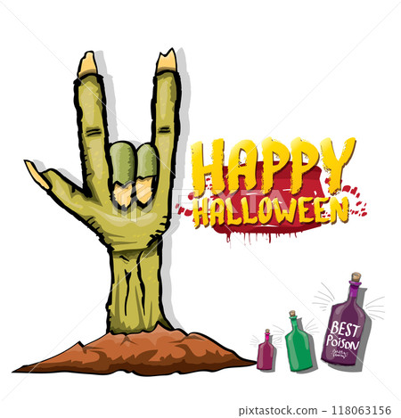 Happy halloween doodle design elements set isolated on white background. vector happy halloween greeting card with zombie hand. vector illustration Happy halloween doodle design elements set isolated on white background. vector happy halloween greeting card with zombie hand. vector illustration 118063156