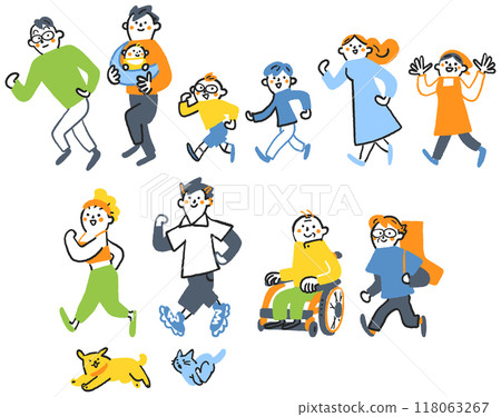 Society and Coexistence - Stock illustration of a set of various people living in society walking and moving forward 118063267