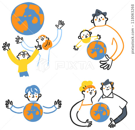 Diverse people holding the earth with their hands outstretched Stock illustration Diverse people holding the earth with their hands outstretched Stock illustration 118063268