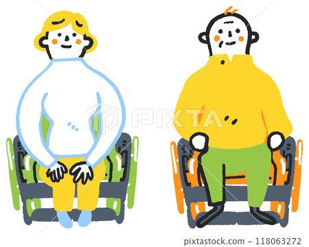 Stock illustration of a woman and a senior man sitting in a wheelchair Stock illustration of a woman and a senior man sitting in a wheelchair 118063272