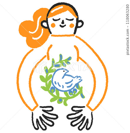 一個女人抱著一隻鴿子和一根橄欖枝,雙臂圍成一個圓圈 庫存插圖素材 一個女人抱著一隻鴿子和一根橄欖枝,雙臂圍成一個圓圈 庫存插圖素材 118063280