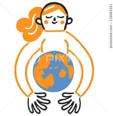 一個女人用雙臂擁抱地球畫一個圓圈 庫存插圖素材 一個女人用雙臂擁抱地球畫一個圓圈 庫存插圖素材 118063281
