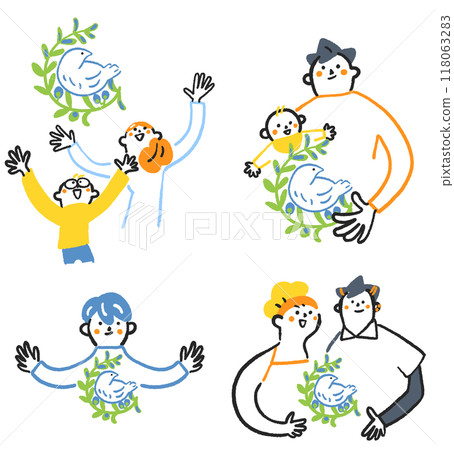 Diverse people spreading their hands wide and wishing for peace Stock illustration Diverse people spreading their hands wide and wishing for peace Stock illustration 118063283