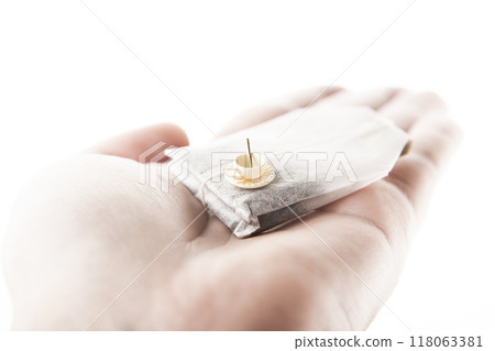 image of tea bag miniature mug hand white background image of tea bag miniature mug hand white background 118063381