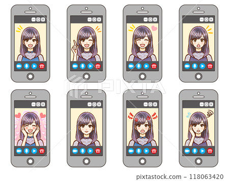 一名成年女性在智慧型手機上分發影片的插畫素材集 一名成年女性在智慧型手機上分發影片的插畫素材集 118063420