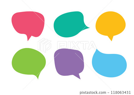Colorful speech bubble icon set to communication geometric graphic element, Illustrator vector. Colorful speech bubble icon set to communication geometric graphic element, Illustrator vector. 118063431