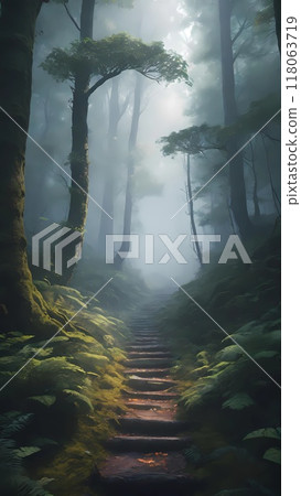 A path in foggy forest 118063719